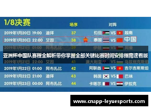 亚洲杯中国队赛程全解析带你掌握全部关键比赛时间安排指南速看版 亚洲杯中国队赛程全解析带你掌握全部关键比赛时间安排指南速看版