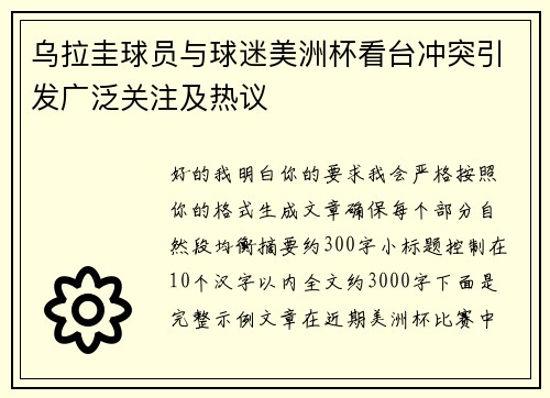 乌拉圭球员与球迷美洲杯看台冲突引发广泛关注及热议